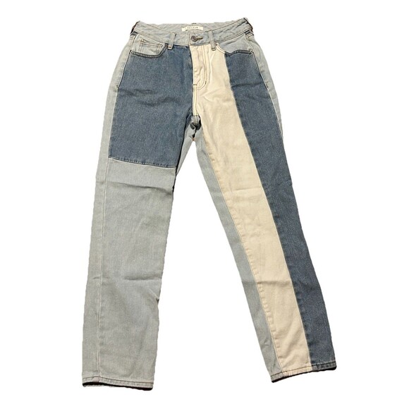 PacSun Mom Jeans Women’s 24 Colorblock Patchwork Straight Leg High Rise - Picture 1 of 5